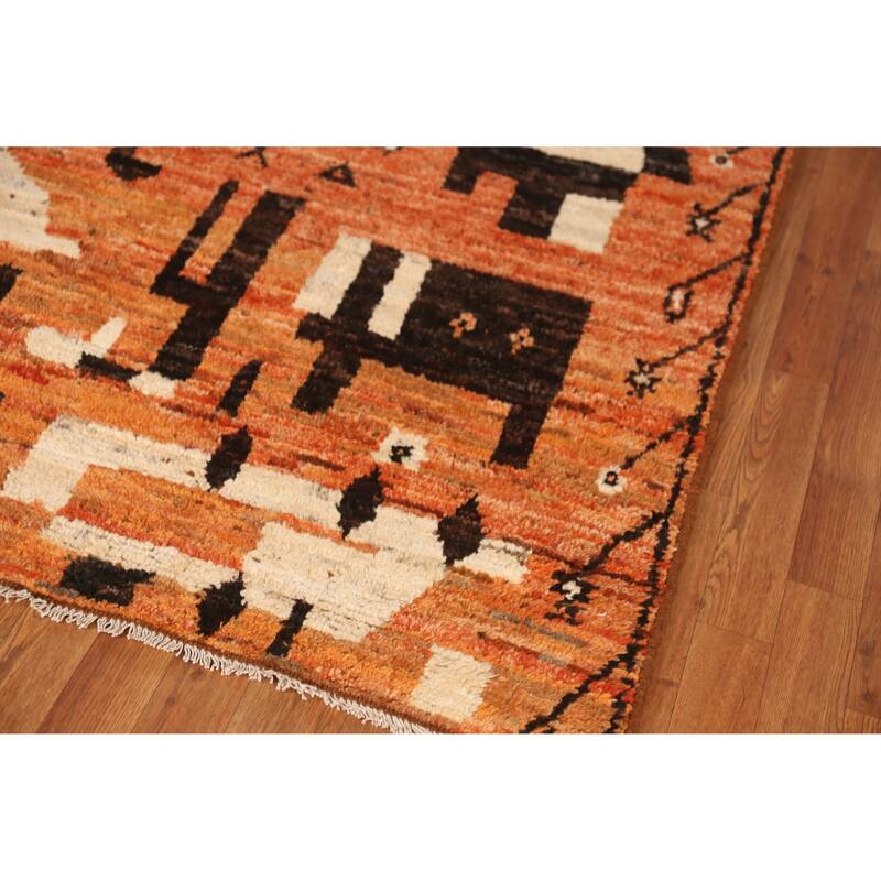 Geometric Moroccan Oriental Rug Hand-Knotted Orange Wool Carpet - 5'7" x 7'9"