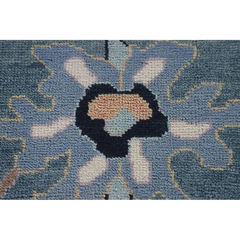 Floral Blue Oushak Oriental Area Rug Handmade Wool Carpet - 9'0"x 11'10"