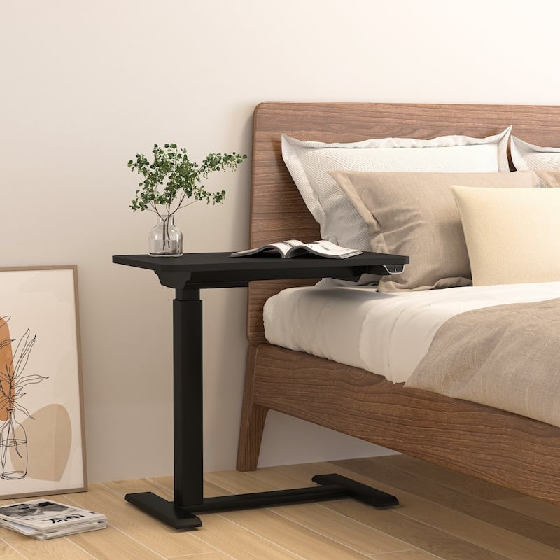 KOWO Electric Height Adjustable Side Table Soft Touch Bedside End Table with Quiet Motor, Modern Nightstand for Home & Office
