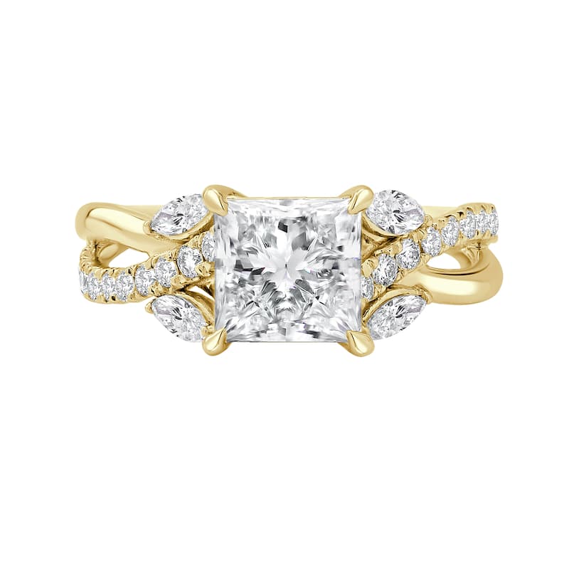 Auriya 14k Gold 5 3/5ctw Princess Lab grown Twisted-Shank Diamond Engagement Ring (E-F VS)