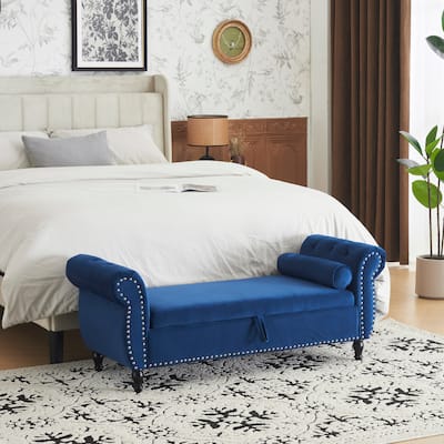 Velvet Multifunctional Storage Rectangular ottoman bench with 1 Pillow
