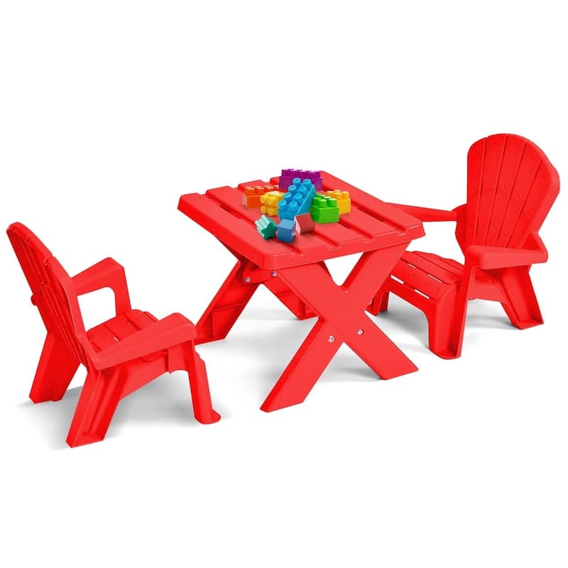 3-Piece Plastic Children Table Chair Set - Table size: 19.5'' x 16'' x 15'