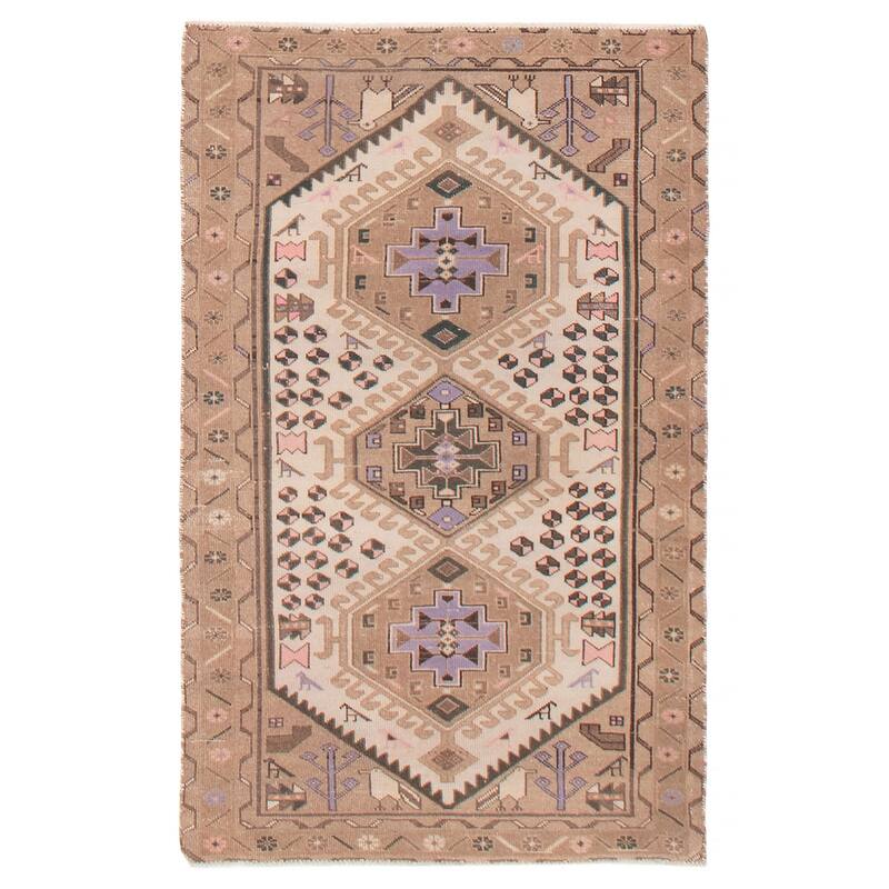 ECARPETGALLERY Hand-knotted Antalya Vintage Cream Wool Rug - 3'1 x 4'11 - Cream - 3'1 x 4'11