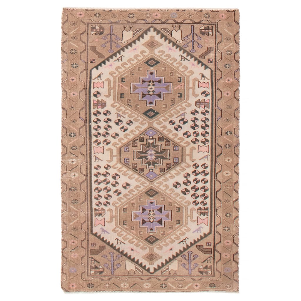 ECARPETGALLERY Hand-knotted Antalya Vintage Cream Wool Rug - 3'1 x 4'11