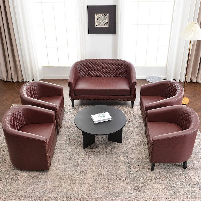 KINWELL 3-Piece PU Living Room Sets 1 Loveseat 2 Swivel Chairs