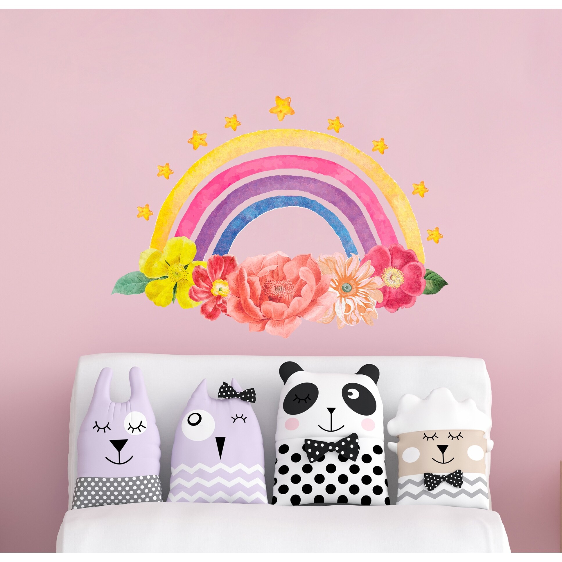 Watercolor Rainbow Wall Art Decal Floral Decor-image