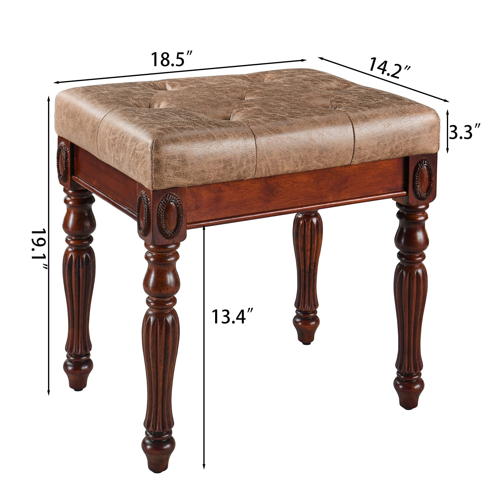 Solid Wood Upholstered Vanity Bench, Small Vintage Ottoman Leather Tufted Foot  Stool with Padded Cushion - as picture - Bed Bath & Beyond - 37668586