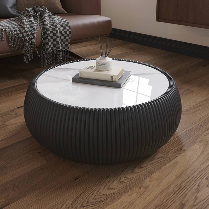 Light Sintered stone Top Drum Shape Coffee modern Sofa Table for Living Room