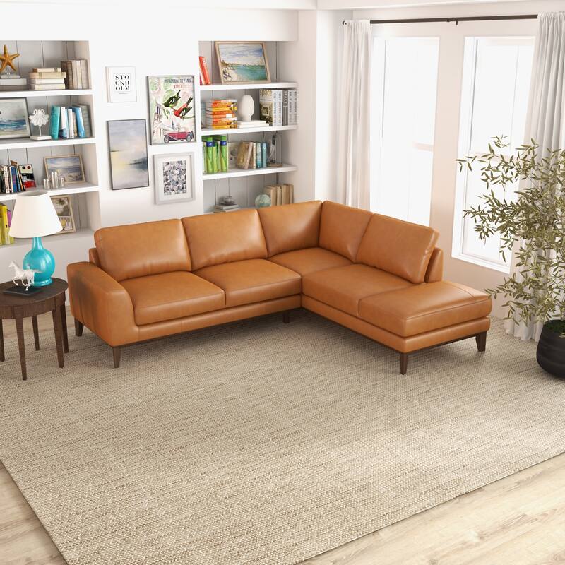 Miami Mid Century Living Room Top Leather Corner Sectional Sofa in Tan
