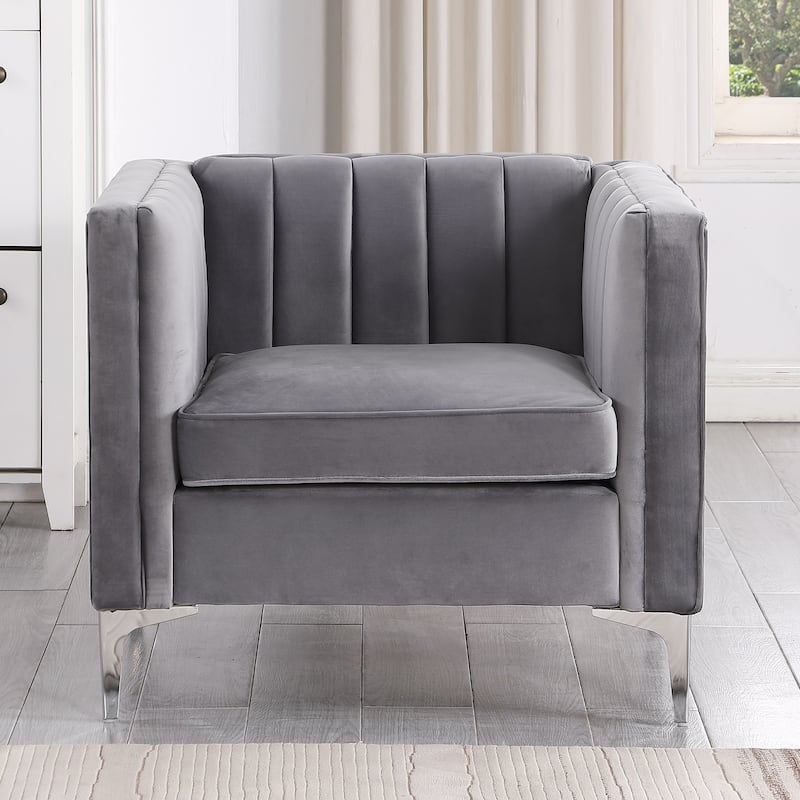Morden Fort Modern 2 Pieces of Chair and Loveseat Set with Dutch Velvet Grey, Iron Legs