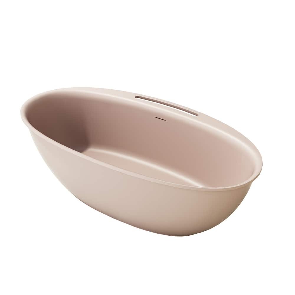 Luxury Flatbottom Solid Surface Freestanding Soaking Bathtub with Discreet Towel Slot and Drain Assembly