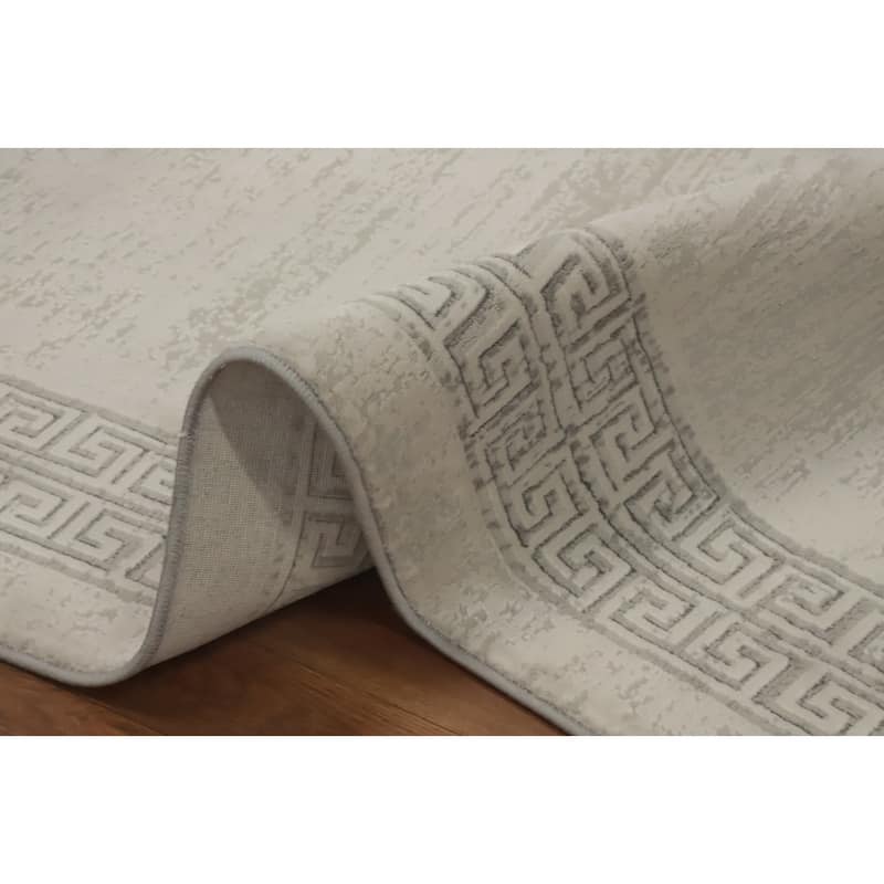 Machine Made Oriental Polyester Carpet Geometric Beige & Ivories Distressed Area Rug - 7' 5'' X 5' 2''
