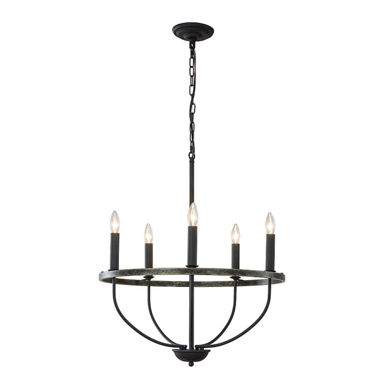 26'' 5-Light Modern Matt Black Classic Candelabra Chandelier Industrial Candle Pendant Light For Living Room Dining Room - W24'' - W24'' - Matte Black