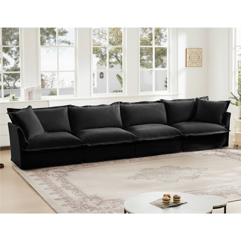 Slipcovered Long Sofa, 4 Seater Sofa with Removable Cover, Extra Deep Couch for Living Room