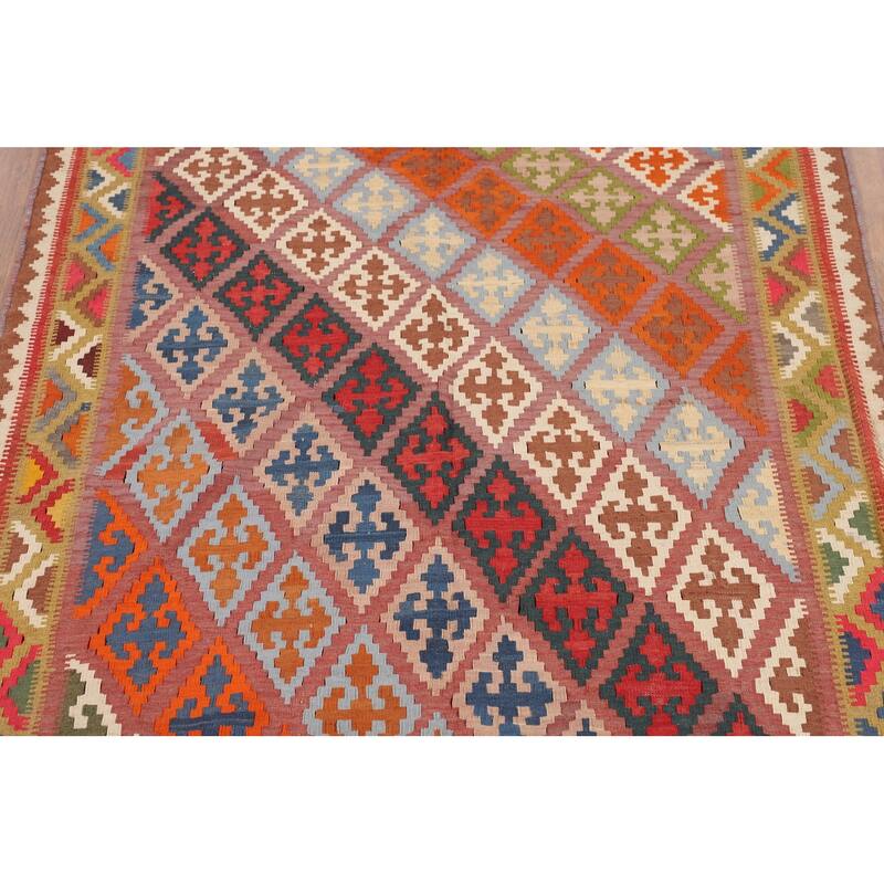 Reversible Kilim Qashqai Vegetable Dye Persian Vintage Wool Carpet - 5'0"x 9'0"
