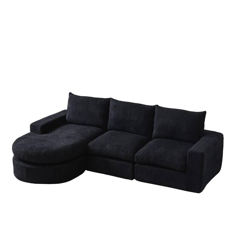 Curved Sectional Sofa with L-Shape Chaise, Chenille Upholstered Boneless Cloud Sofa, Modular 4 Seat Corner Sofa with Cushions
