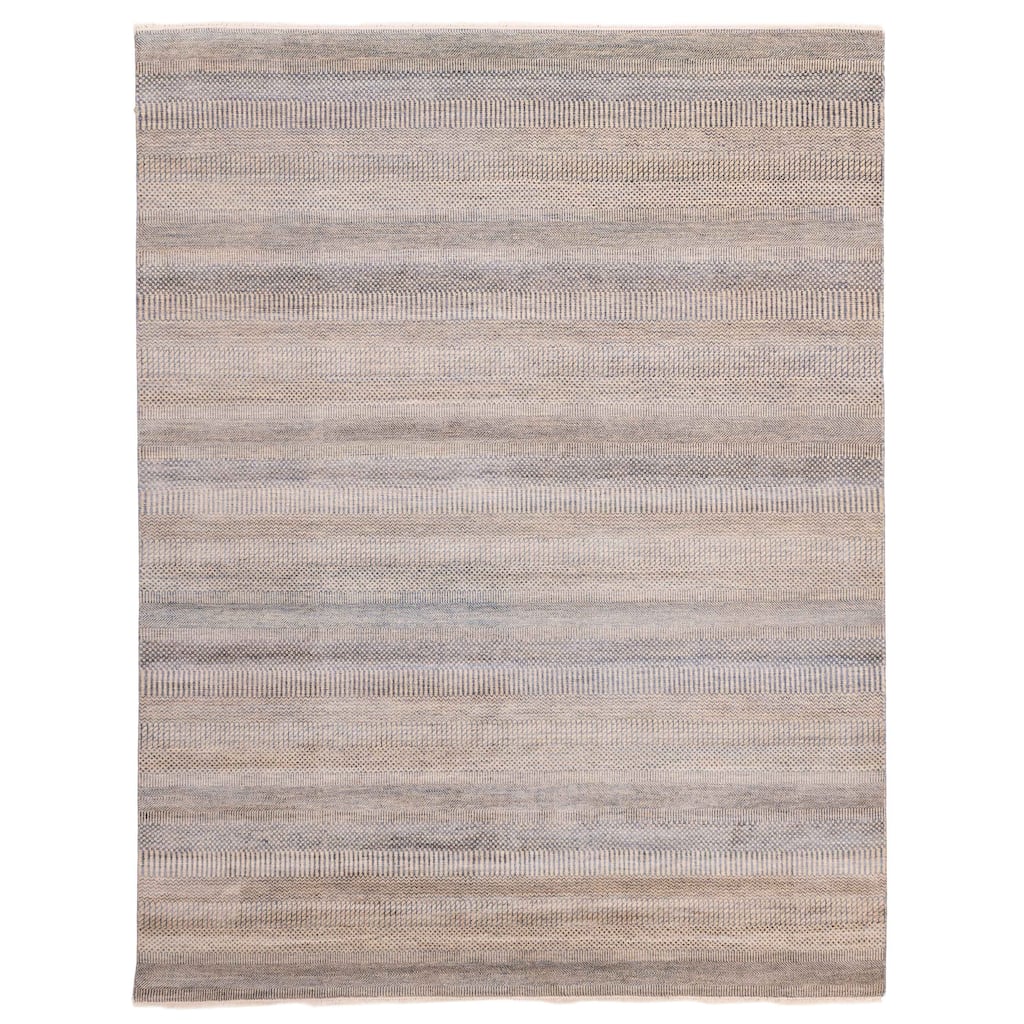 ECARPETGALLERY Hand-knotted Finest Silk Shadow Navy, Taupe Silk, Wool Rug - 8'2 x 10'3