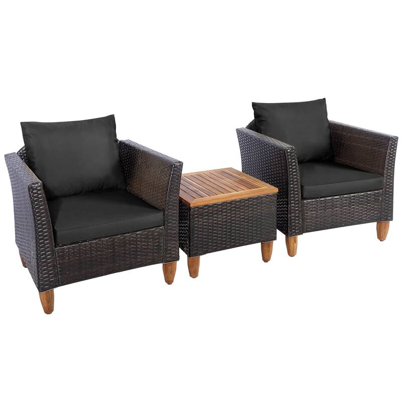 Costway 3PCS Patio Wicker Rattan Sofa Set Furniture Acacia Wood