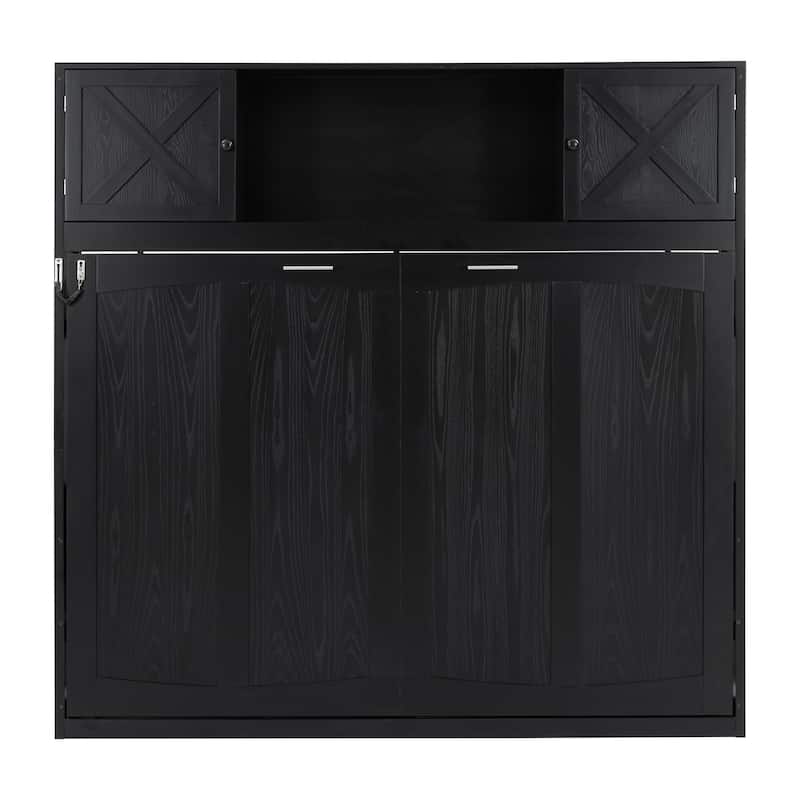 Full Size Murphy Bed with X Shaped Decoration and Storage Cabinets - Black - Full