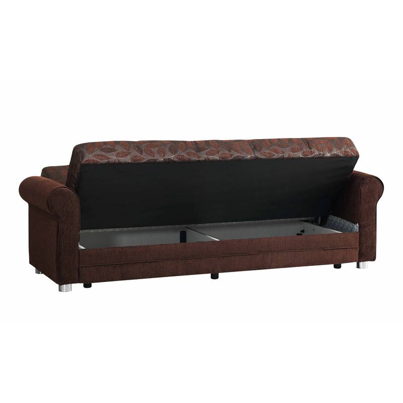 HomeRoots 89" Dark Brown Chenille Convertible Futon Sleeper Sofa And Toss Pillows With Storage