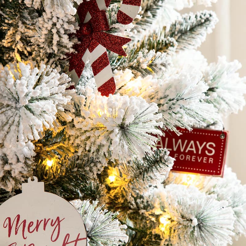 Glitzhome 6FT/7.5FT/9FT Warm White or Multi-Colored Pre-Lit Flocked Pine Artificial Christmas Tree