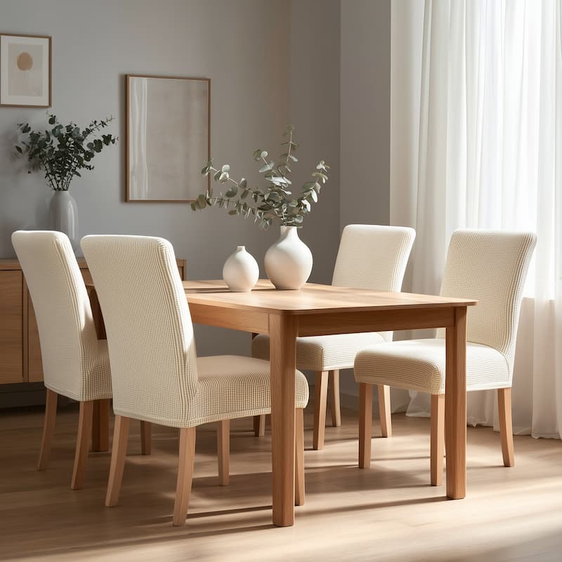 Deconovo Spill Proof Stretch Dining Chair Slipcovers Set of 4 - Beige