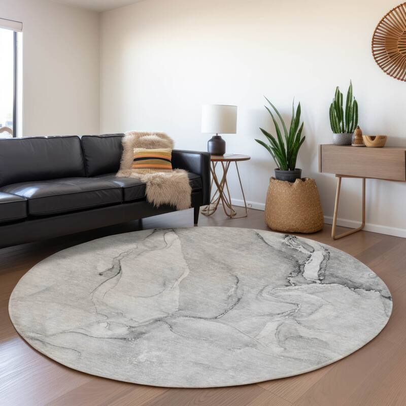 Premium Washable Super Soft Abstract Contemporary Mayfield Rug - Gray - 8' x 8' - Round