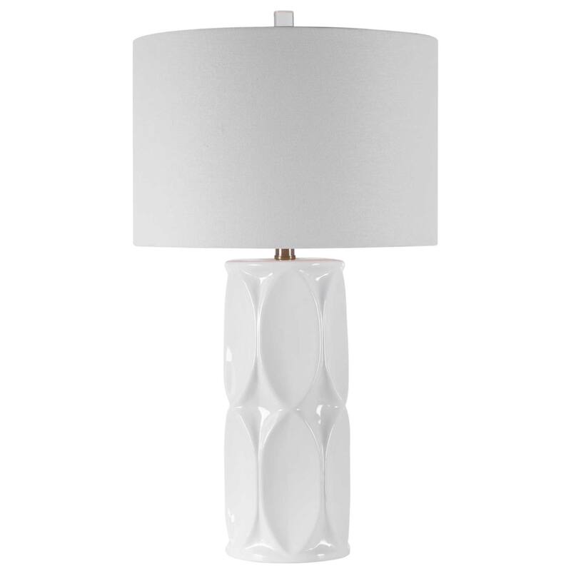 Geometric Ceramic Table Lamp with White Drum Shade - 26" - White