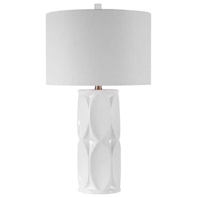 Geometric Ceramic Table Lamp with White Drum Shade - 26" - White