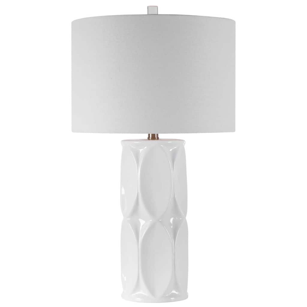 Geometric Ceramic Table Lamp with White Drum Shade - 26" - White