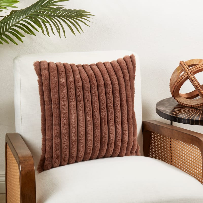 Soft Haven Faux Rabbit Fur Poly Filled Throw Pillow