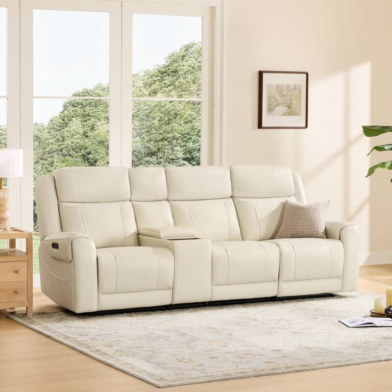 Spruce & Spring Leo Power Wall Hugger Reclining Sofa with Multi-Function Console - 3 Pieces+ Console - Cream