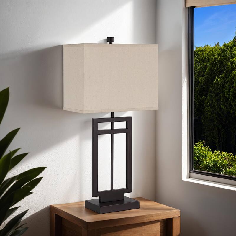 Angular Lines Table Lamp with Rectangular Shade - 30.5" - Bronze Finish