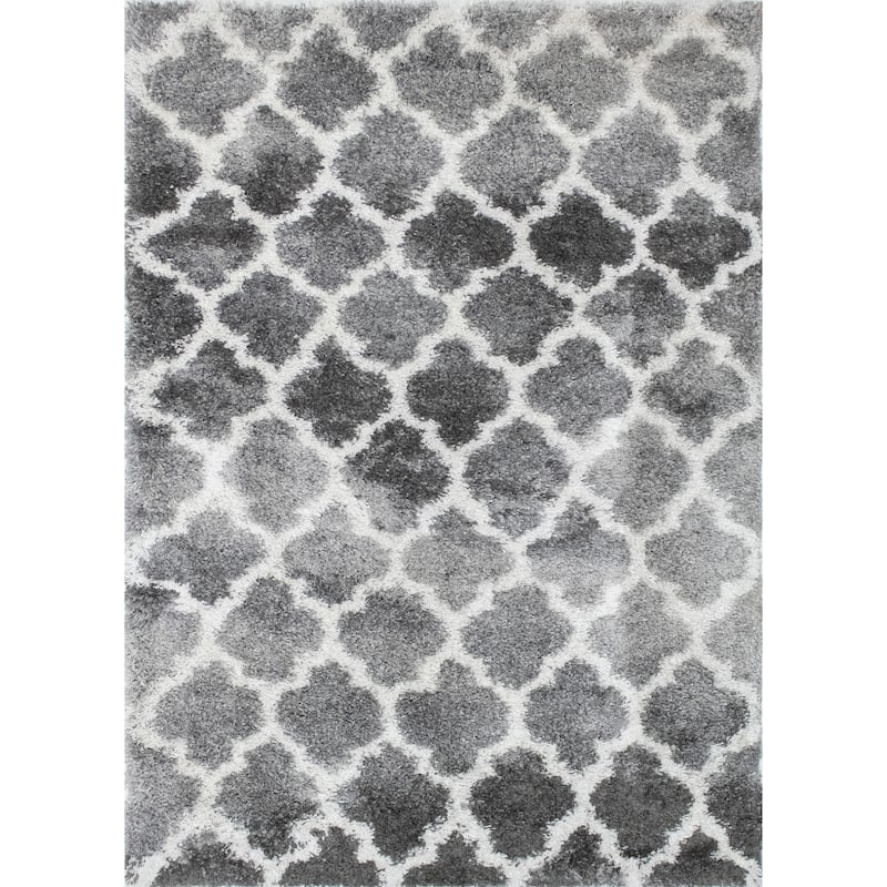 Noori Rug Lux Ava Trellis 2-Inch Shag Rug - 4'4" x 6'2" - Grey/Ivory