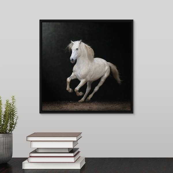 Shop White Horse Galloping Black Float Frame Canvas Art