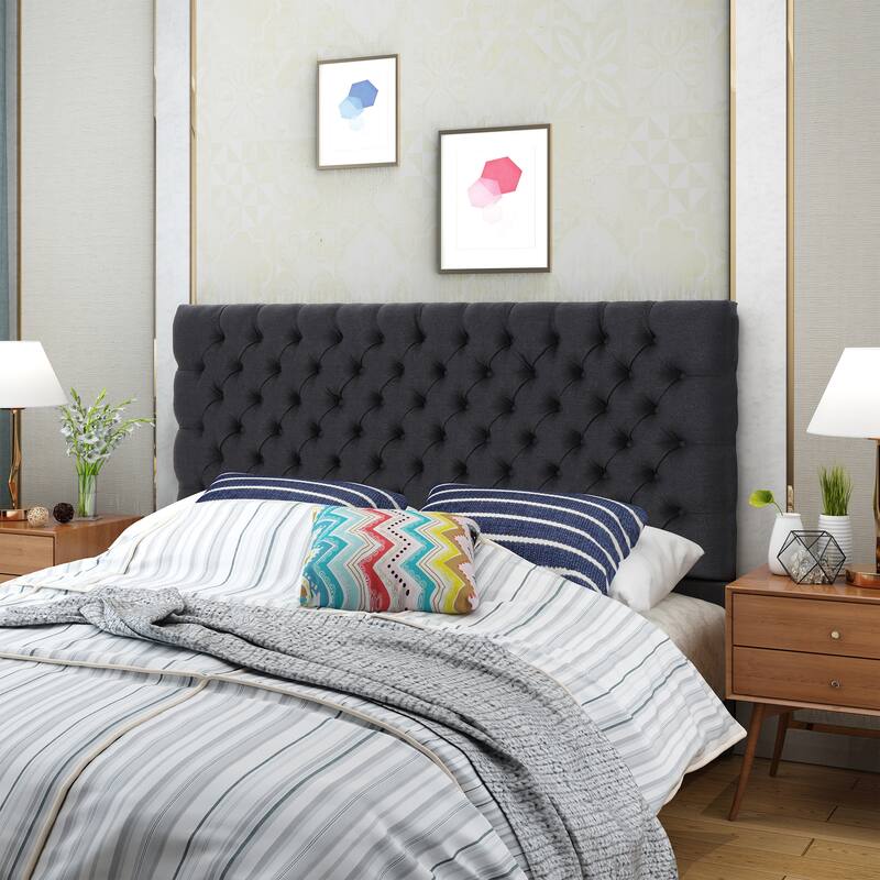 Roomfitters Adjustable Fabric Headboard with Diamond Tufting for Queen and Full Size Bed, Beige