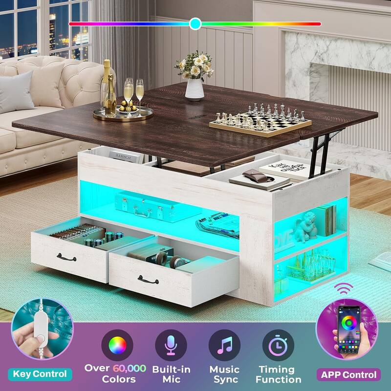 Lift Top Coffee Table Open Storage Shelf & Hidden Classified Storage