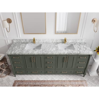 Willow Collections 84 in. W x 22 in. D Aberdeen Double Bowl Sink Bathroom Vanity in Pewter Green with Countertop