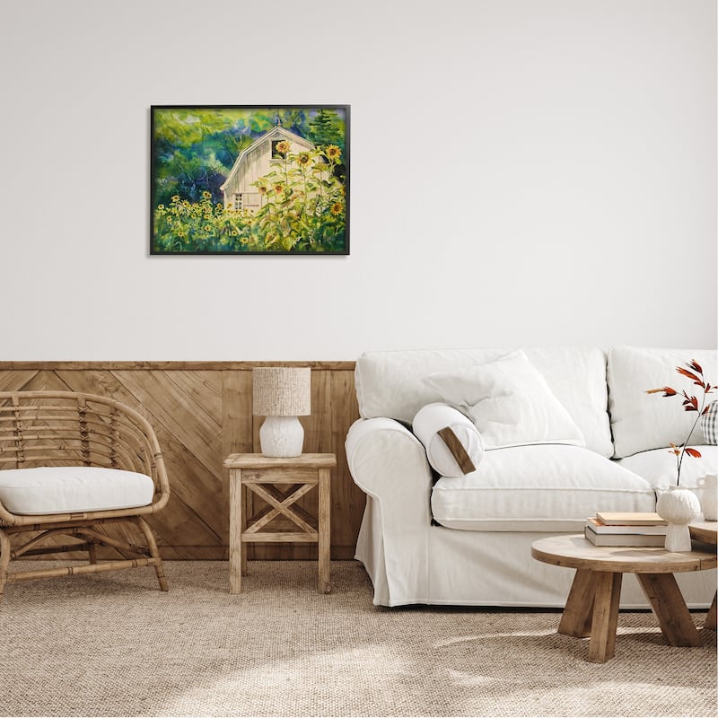 Stupell Peaceful Sunflower Field Countryside Woodlands Barn Framed Wall Art - Yellow