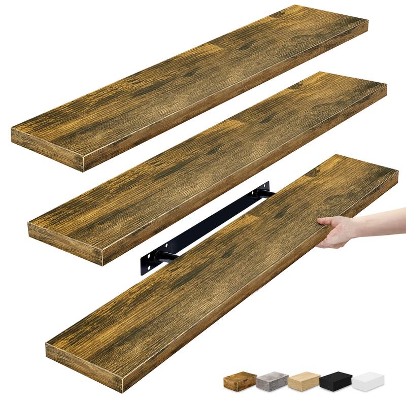 Sorbus Long Floating Shelves Set of 3, Large Faux Wood Wall Mounted Floating Shelves - 35” L x 9” W x 1.5” H - Walnut