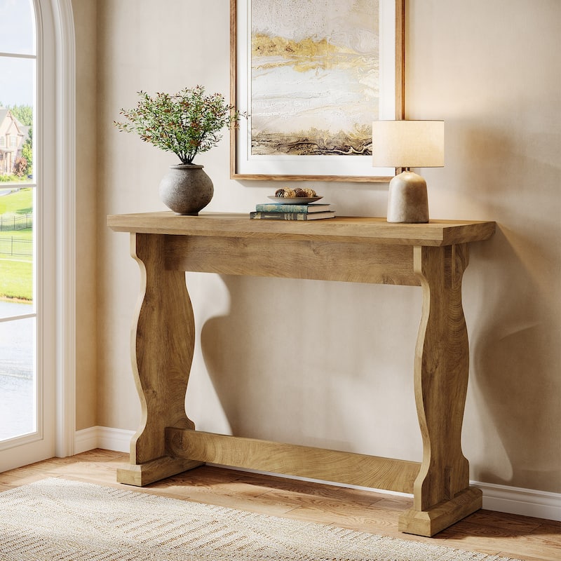 51 Inches Narrow Wooden Console Table for Entryway - Natural Wood