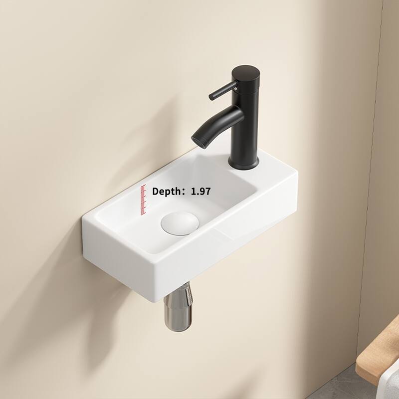 GDFStudio - Kairo 18" Modern Ceramic Wall Hung Cloakroom Basin Sink with Rectangular Basin, without Tap and Drain