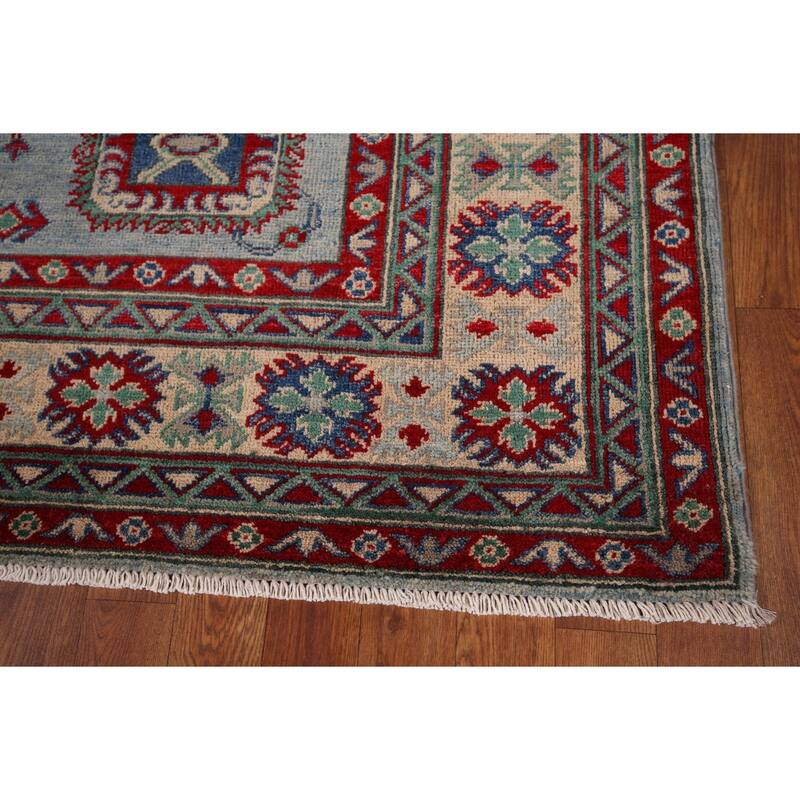 Light Blue Kazak Area Rug Hand-Knotted Dining Room Wool Carpet - 6'7" x 8'7"