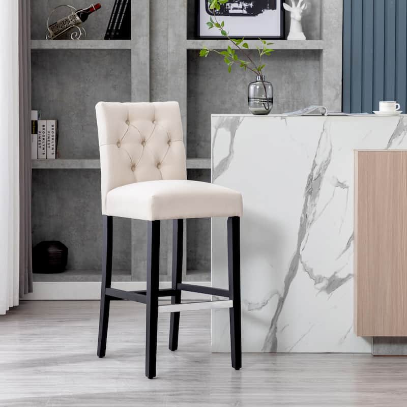 Carter 29" Button Tufted Bar Stool Black Finish