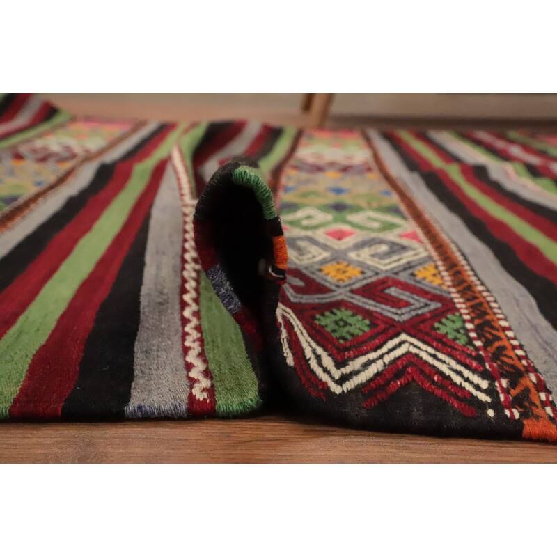 Hand Woven Oriental 100% Wool Carpet Southwestern Tribal Multi-Colored Kilim Area Rug - 10' 2'' X 5' 7''