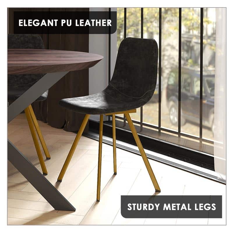 Markley Modern Leather Dining Chair With Gold Metal Legs Accent Side Chair for Dining, Living Room, Cafes, or Restaurant