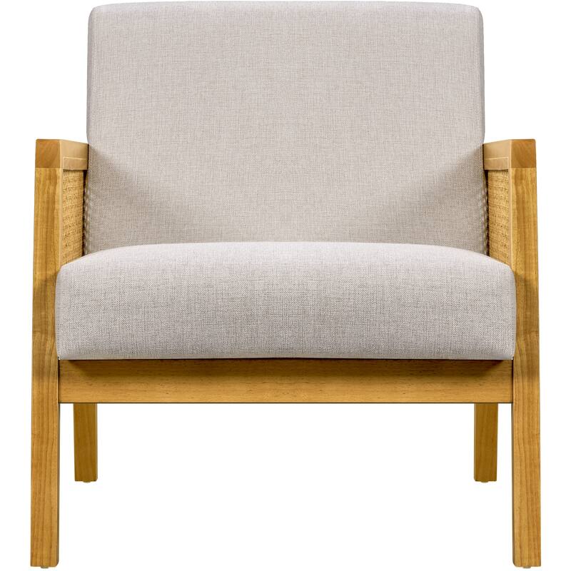 Yaheetech Modern Upholstered Fabric Accent Chair with Rattan Sides - 27″×30″×31″