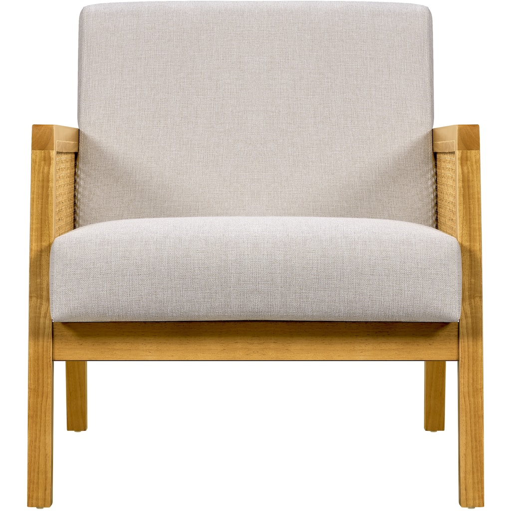 Yaheetech Modern Upholstered Fabric Accent Chair with Rattan Sides for Living Rooms, Bedrooms - 27″×30″×31″