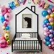 preview thumbnail 13 of 22, Metal Twin Size House Bed with Guardrail ,Kids Bed with Headboard Black