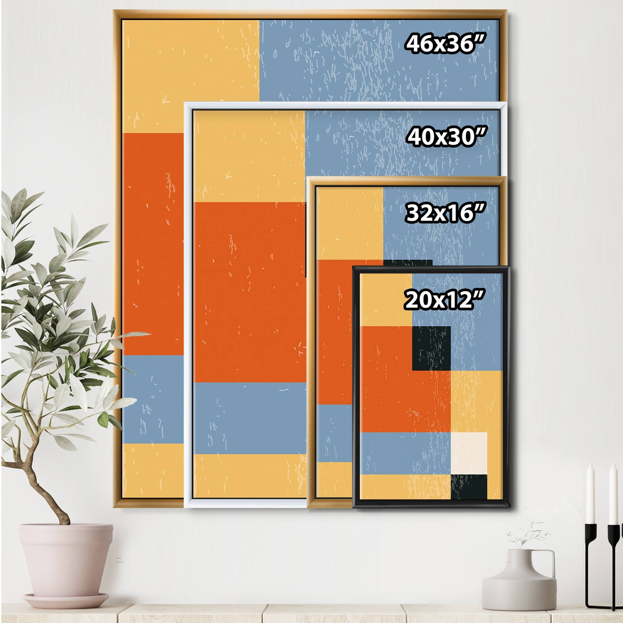 Designart "Minimal Geometric Compostions Of Elementary Forms X" Modern Framed Canvas Wall Art